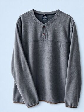 Lands' End Slate Gray Waffle Henley Pullover